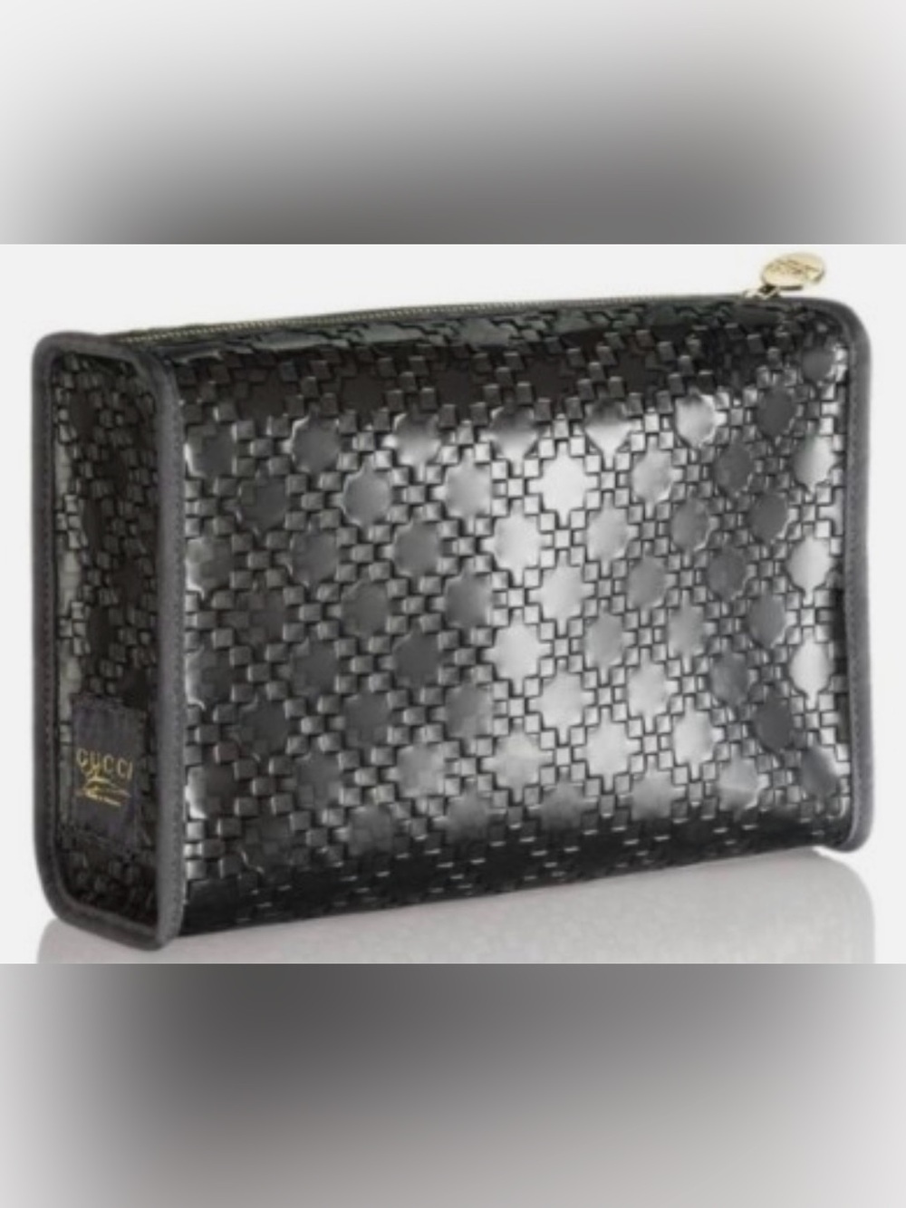 Gucci Black Embossed Leather Cosmetic Pouch